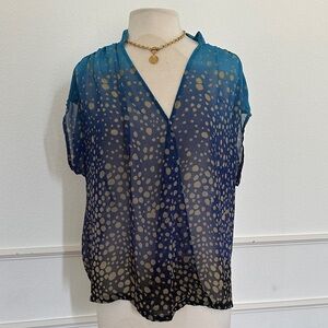 CAbi Blue and Gold Bubble Blouse